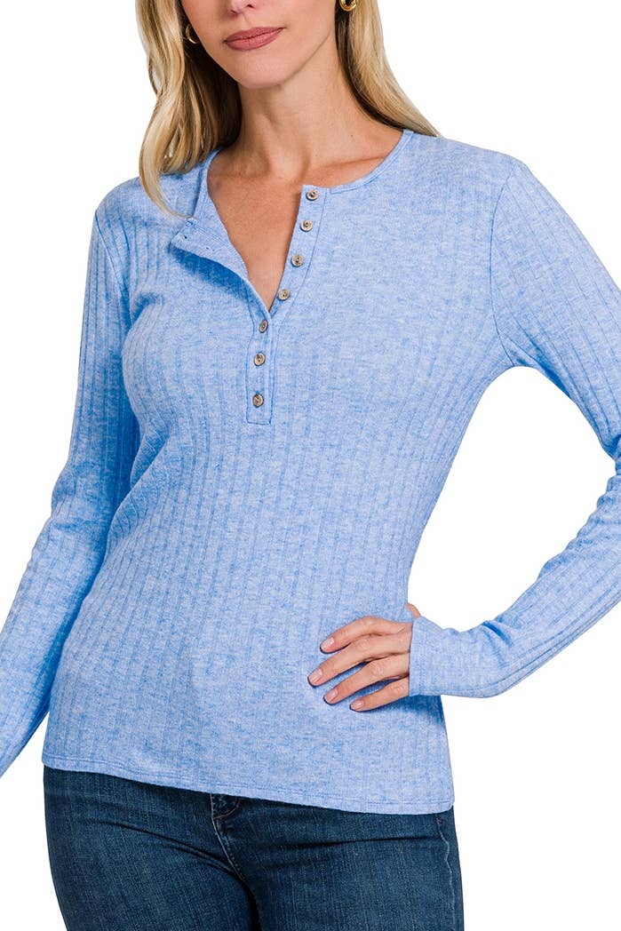 Ribbed Long Sleeve Button Down Top