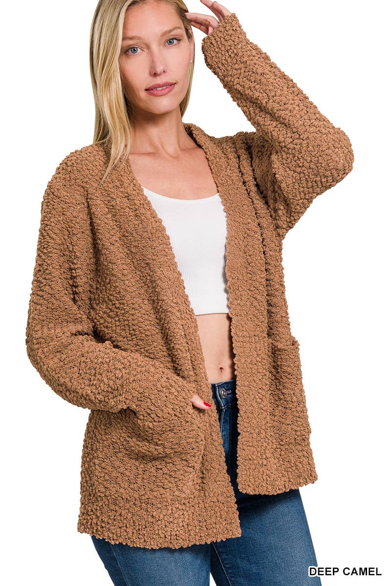 Long Sleeve Popcorn Sweater Cardigan With Pockets