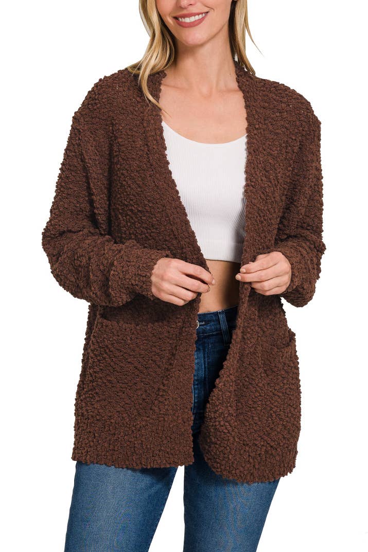 Long Sleeve Popcorn Sweater Cardigan With Pockets