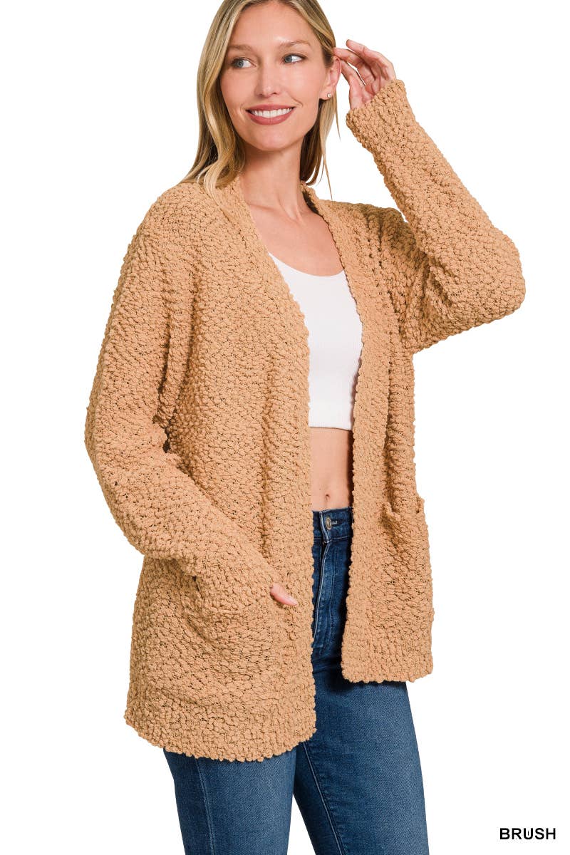 Long Sleeve Popcorn Sweater Cardigan With Pockets