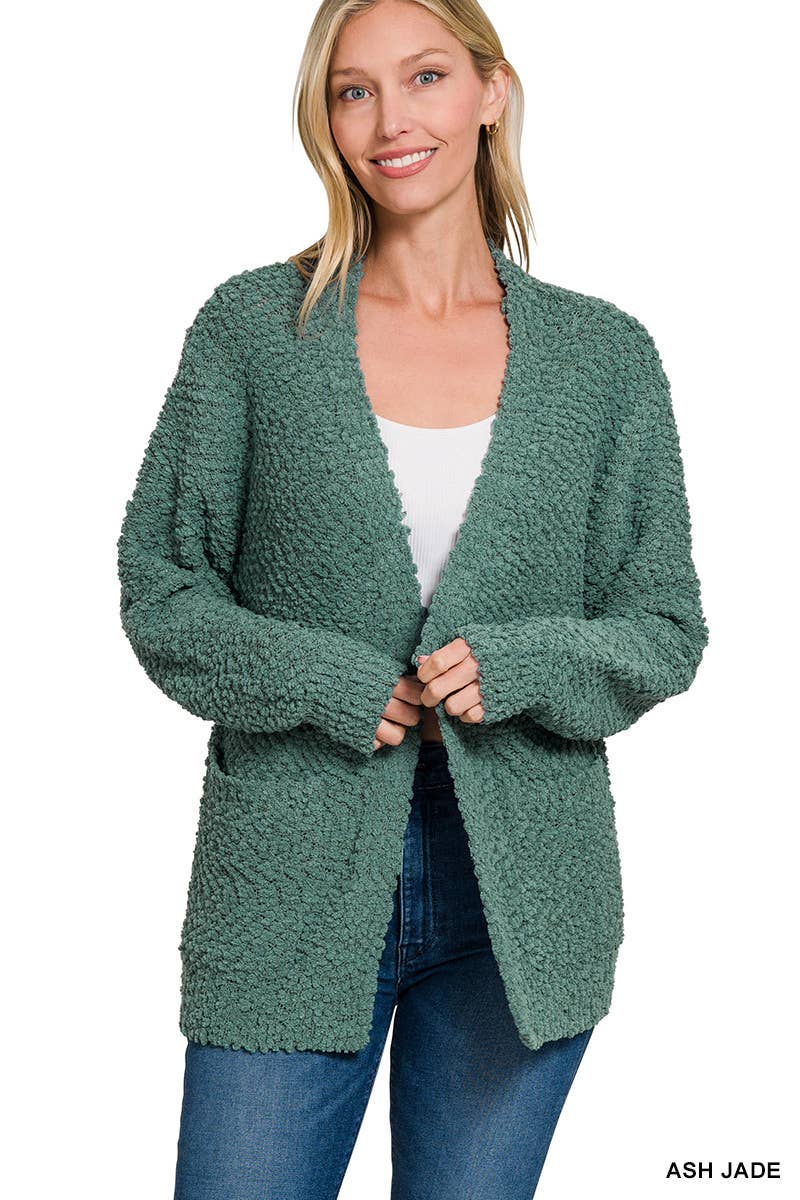 Long Sleeve Popcorn Sweater Cardigan With Pockets