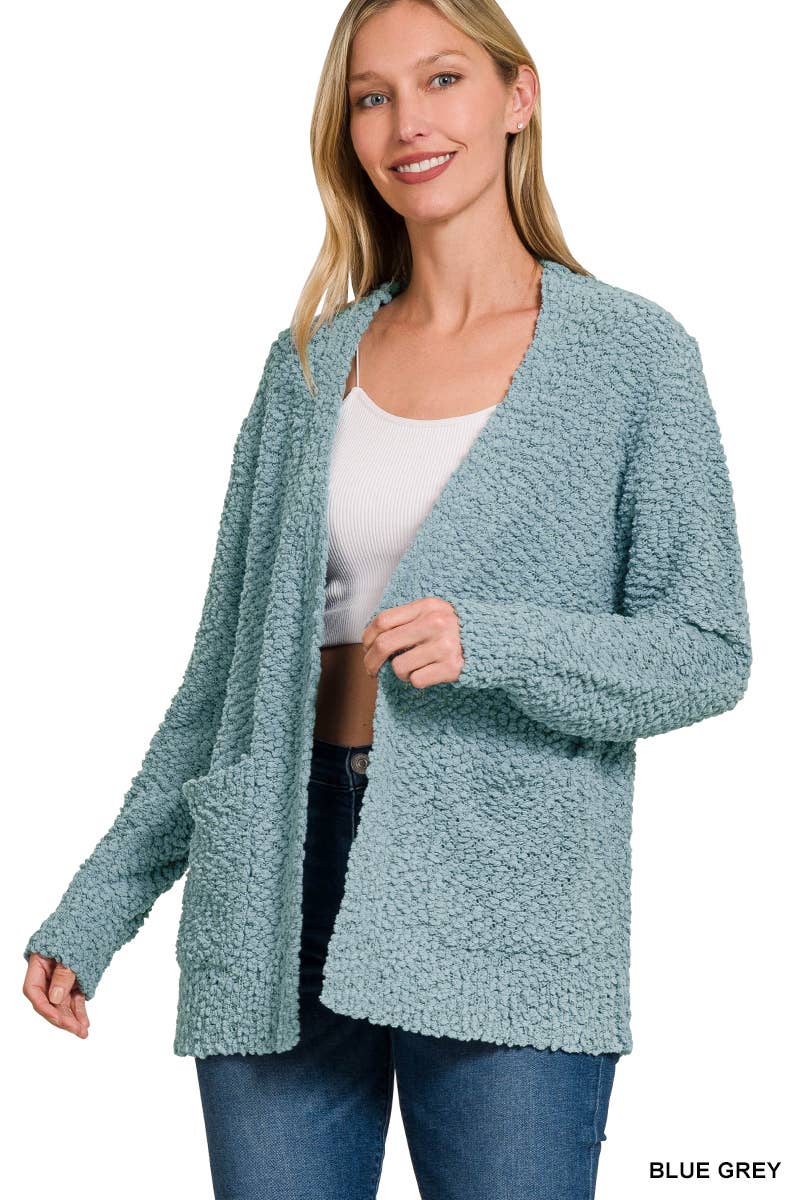 Long Sleeve Popcorn Sweater Cardigan With Pockets