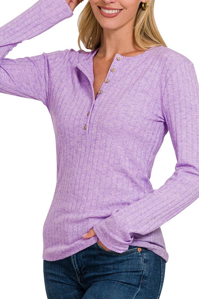 Ribbed Long Sleeve Button Down Top