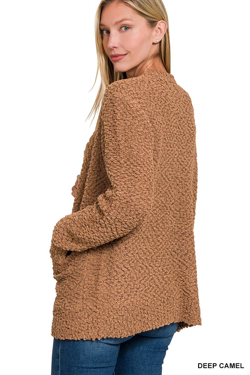 Long Sleeve Popcorn Sweater Cardigan With Pockets