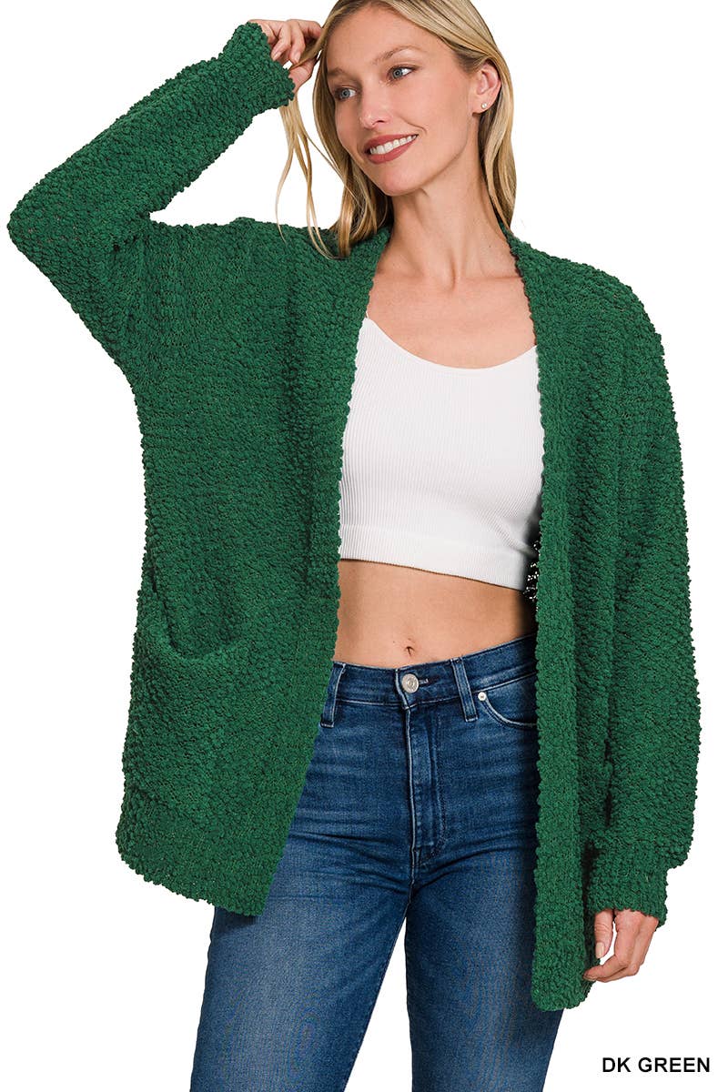 Long Sleeve Popcorn Sweater Cardigan With Pockets