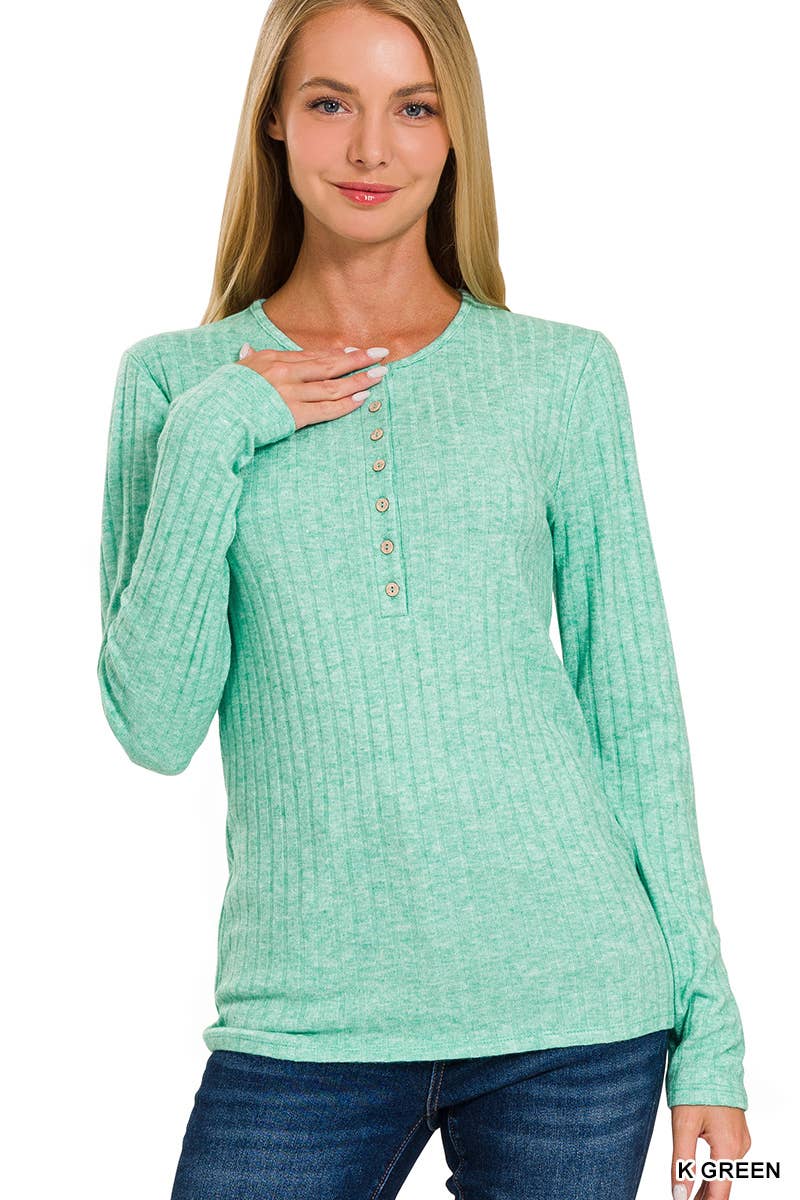 Ribbed Long Sleeve Button Down Top